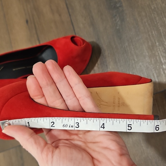 Giuseppe Zanotti Red Suede Peep Toe Platform Heels - Picture 13 of 13